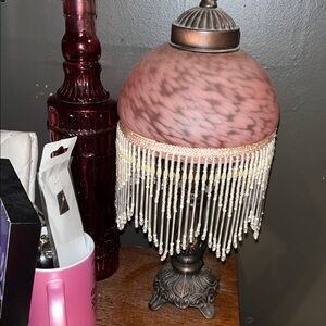 Elegant Pink Table Lamp with Beaded Fringe